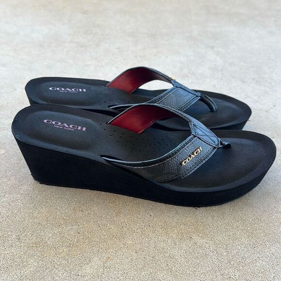 COACH Jolene Signature Wedge Flip Flop Women’s Sz 8.5 - Picture 1 of 15